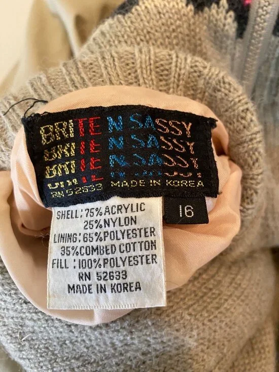 Vintage Womens Knit Reversible Jacket Southwestern Beige With Pink Purple Large - Picture 7 of 13